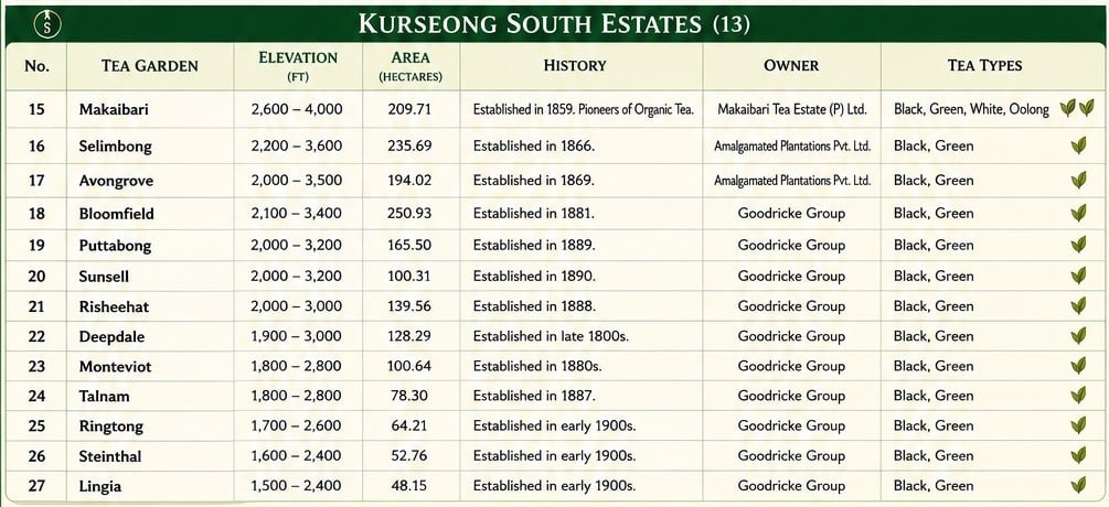 kurseong tea gardens south